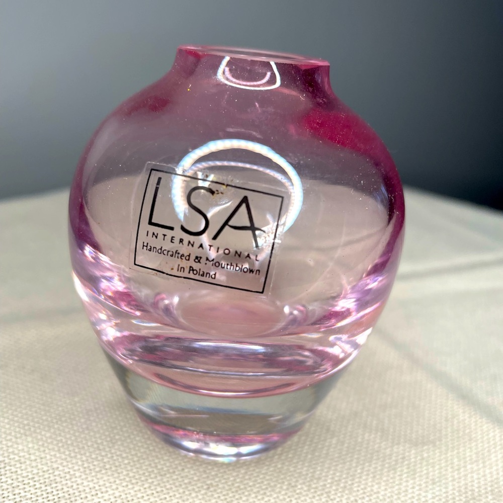 LSA International Art Glass Handcrafted Pink Vase Made in Poland